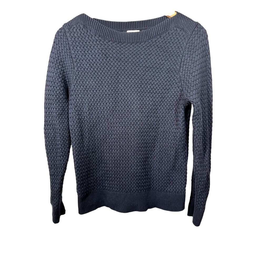 L.L. BEAN Women's Boatneck Woven Long Sleeve Cotton Sweater Blue Medium Petite